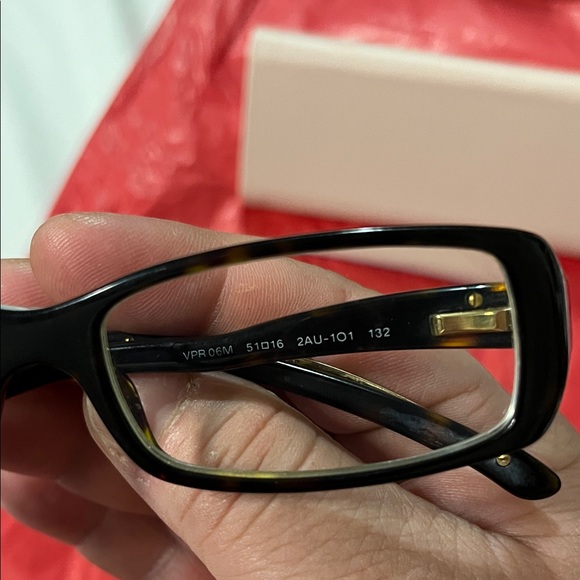 Prada Black Rectangular Women's Glasses with Gold Temples - Picture 11 of 16
